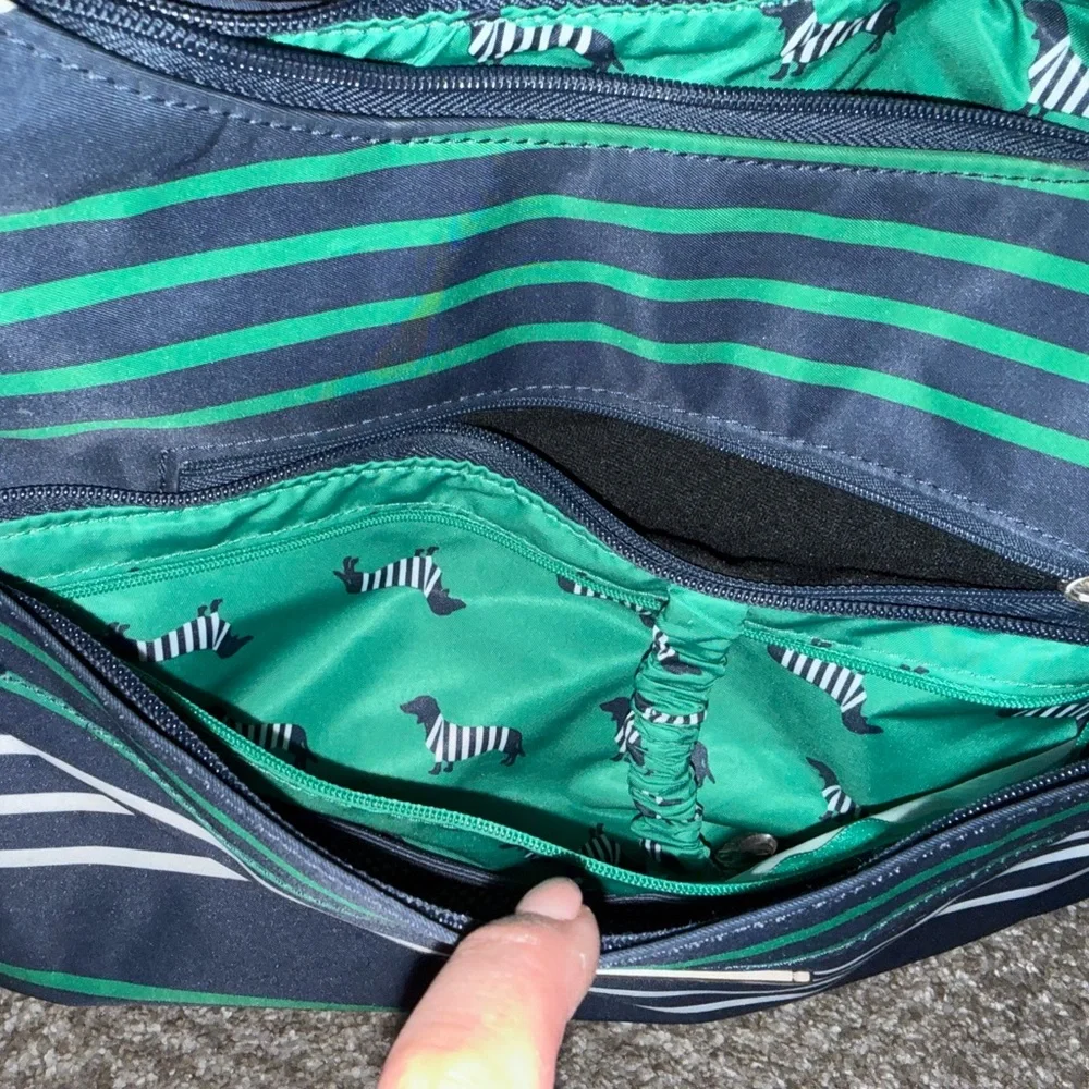 Ju-Ju-Be Navy, Green & White Striped Messenger Bag